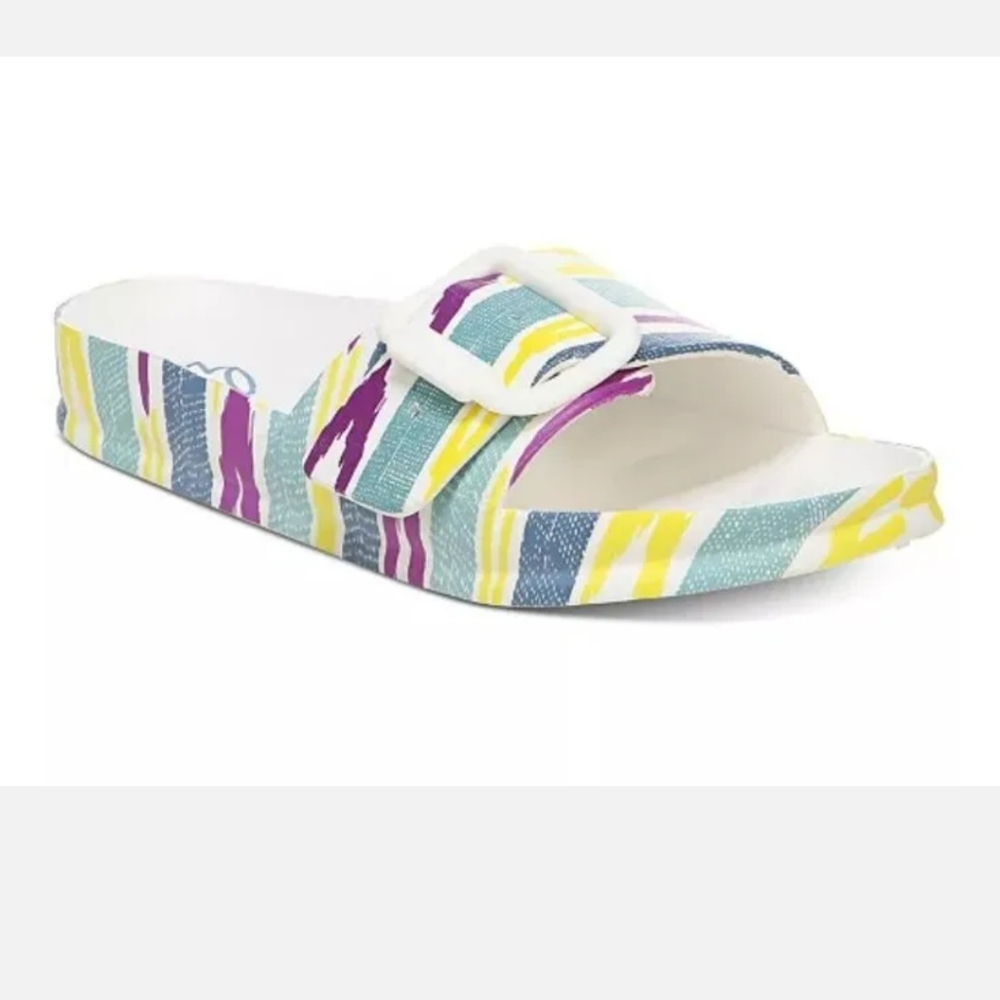 Zodiac Desert Pool Slide Sandals White Rainbow Colored Buckle Woman Sz 8 Beach